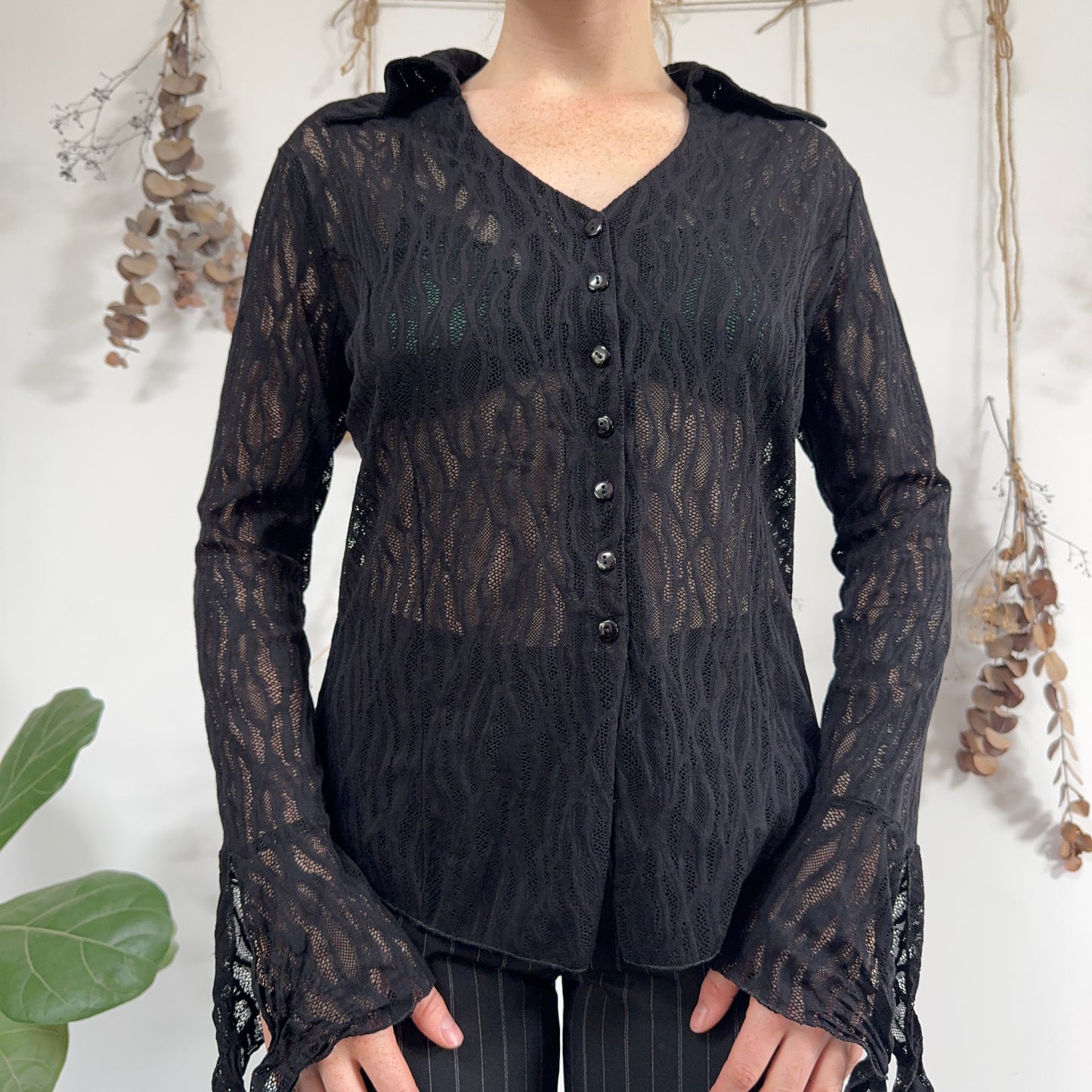 Black lace blouse - size L
