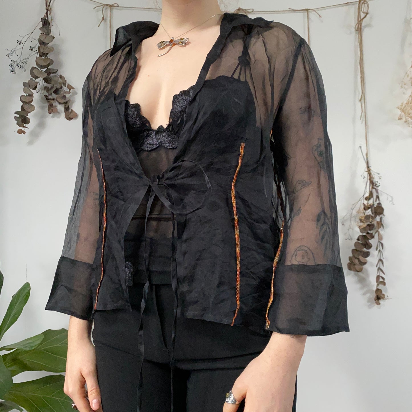 Black tie up shirt - size L