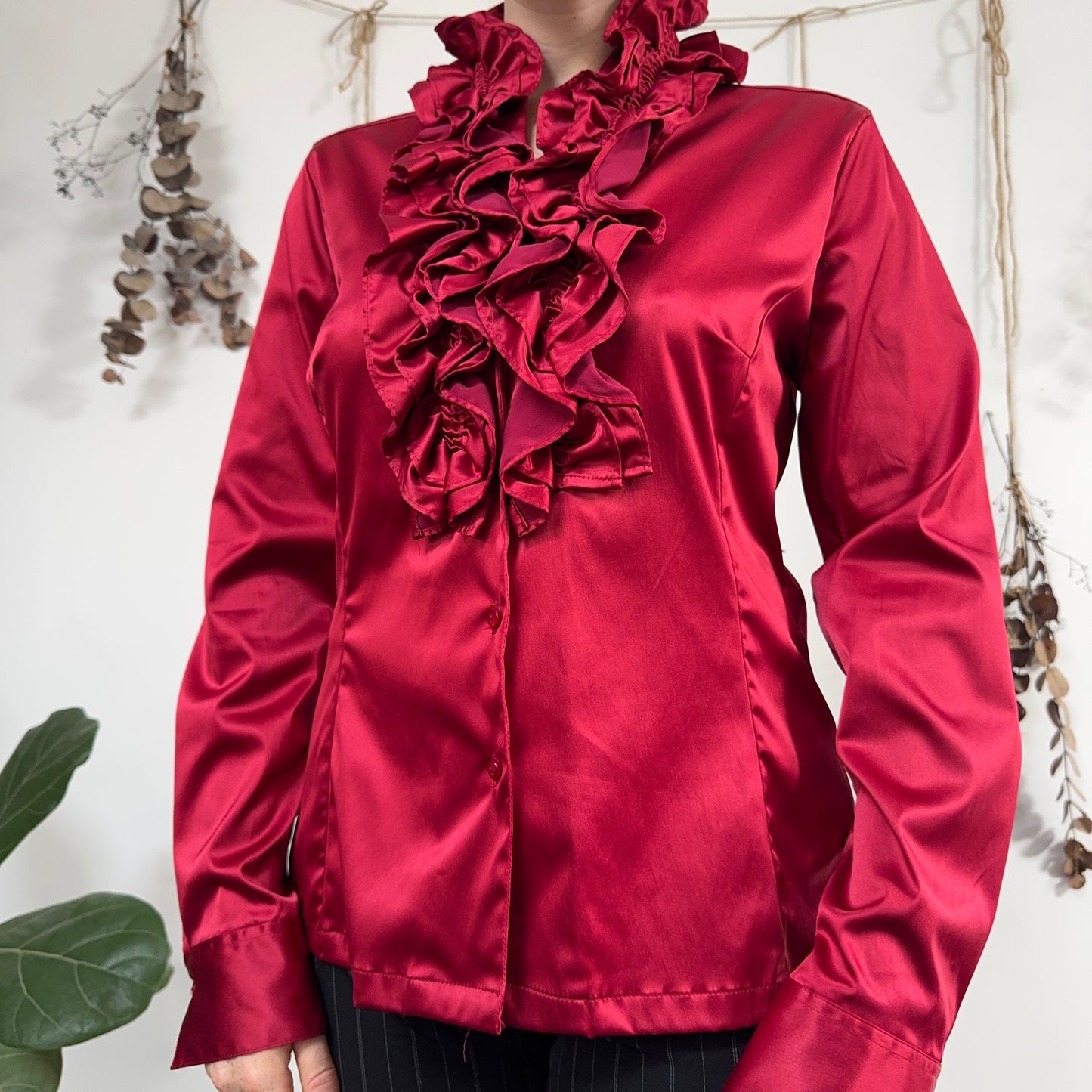 Red satin blouse - size L