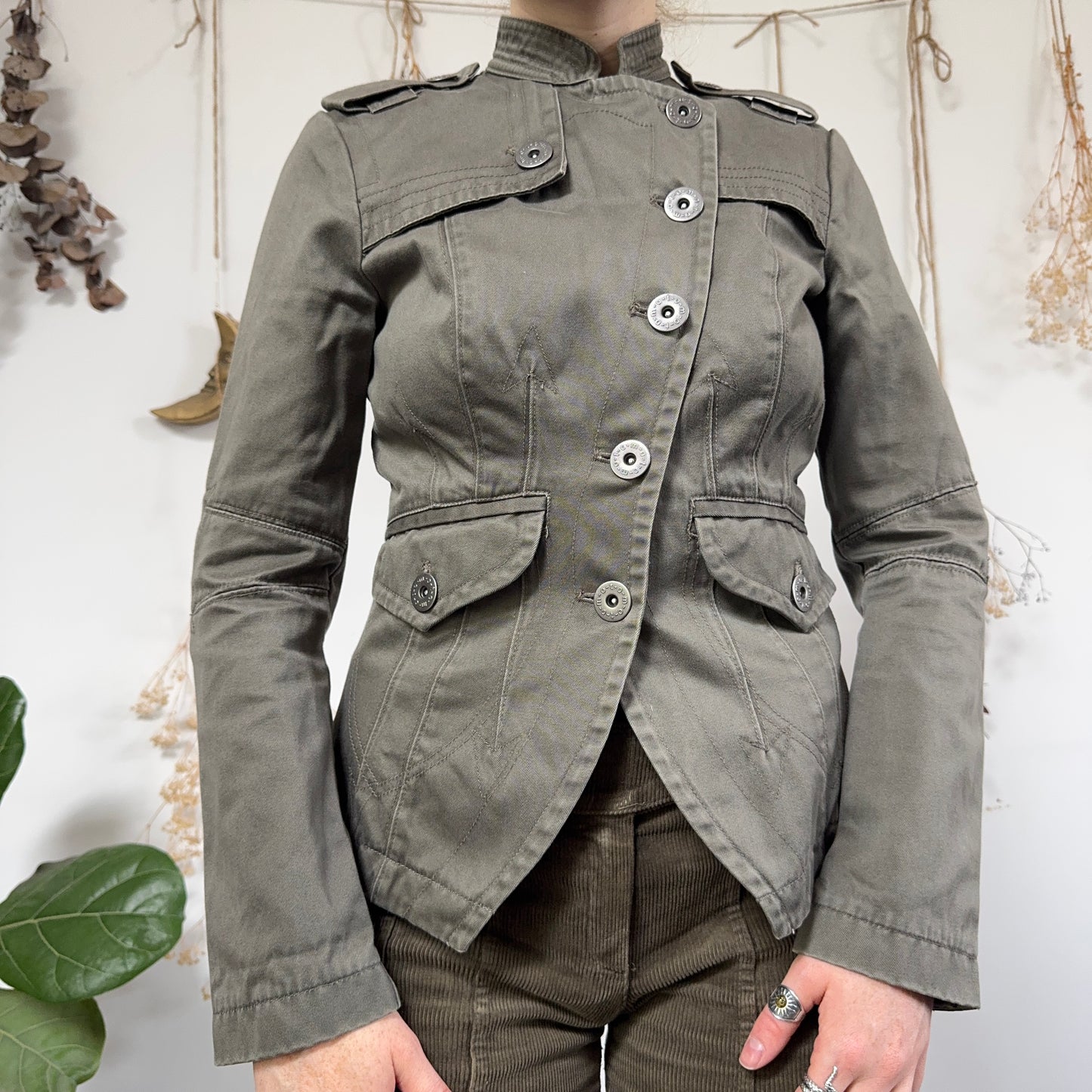 Khaki asymmetric jacket - size S