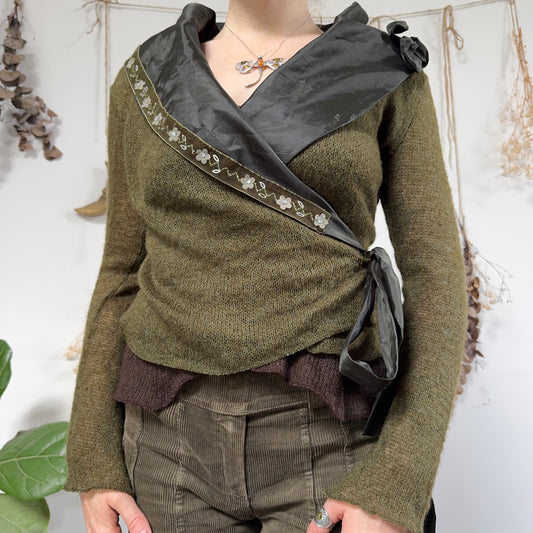 Green knit wrap top - size M