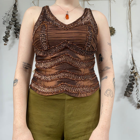 Brown beaded top - size 10