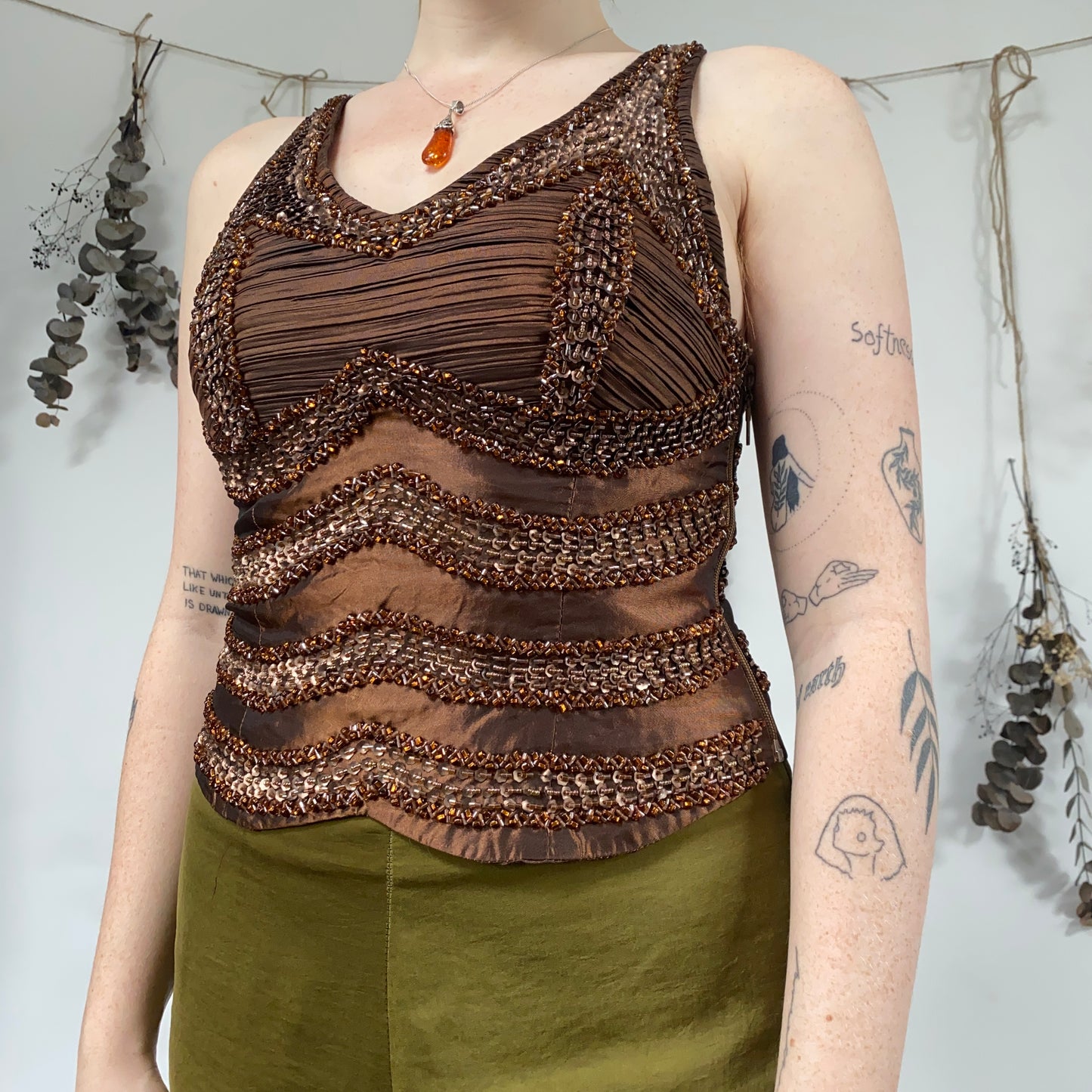 Brown beaded top - size 10