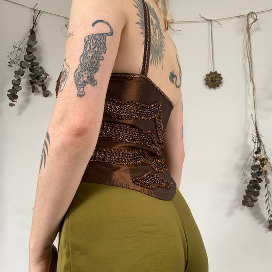 Brown beaded top - size 10