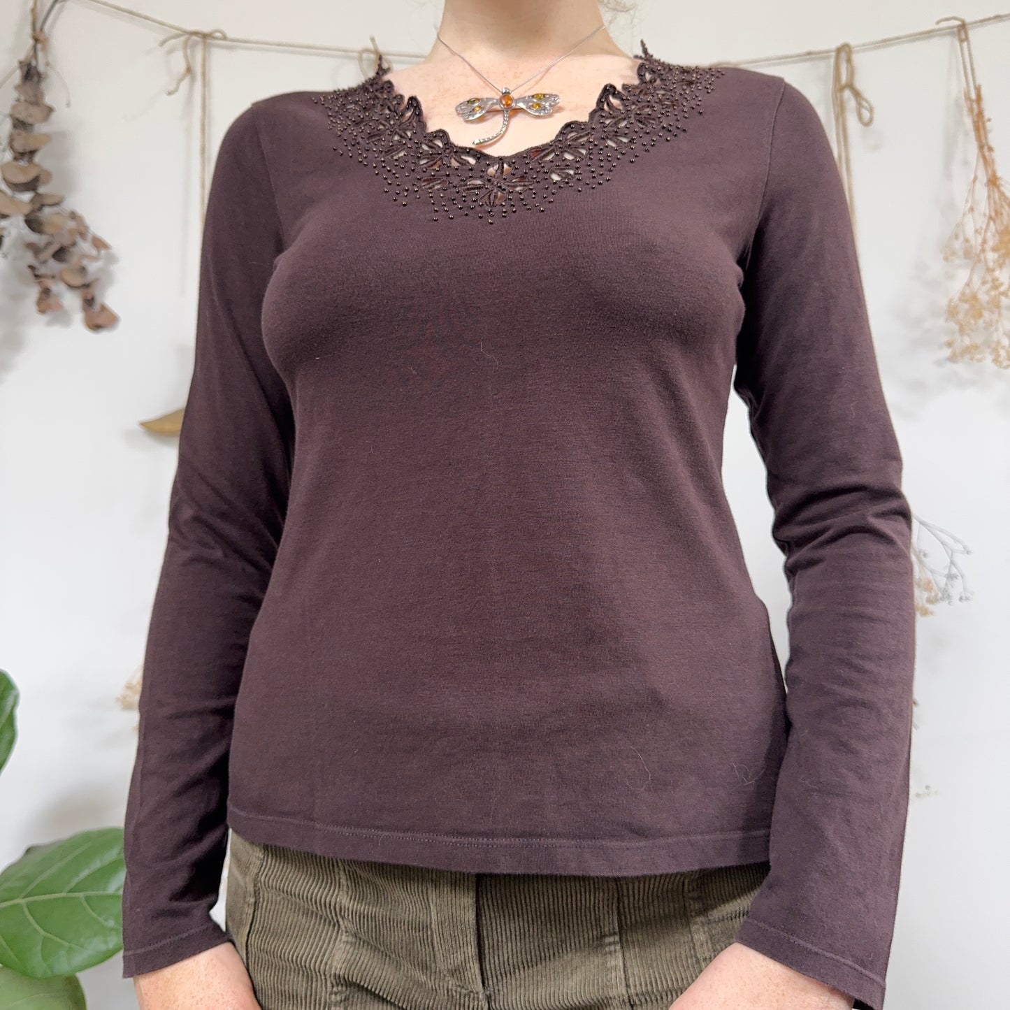 Brown long sleeve top - size M