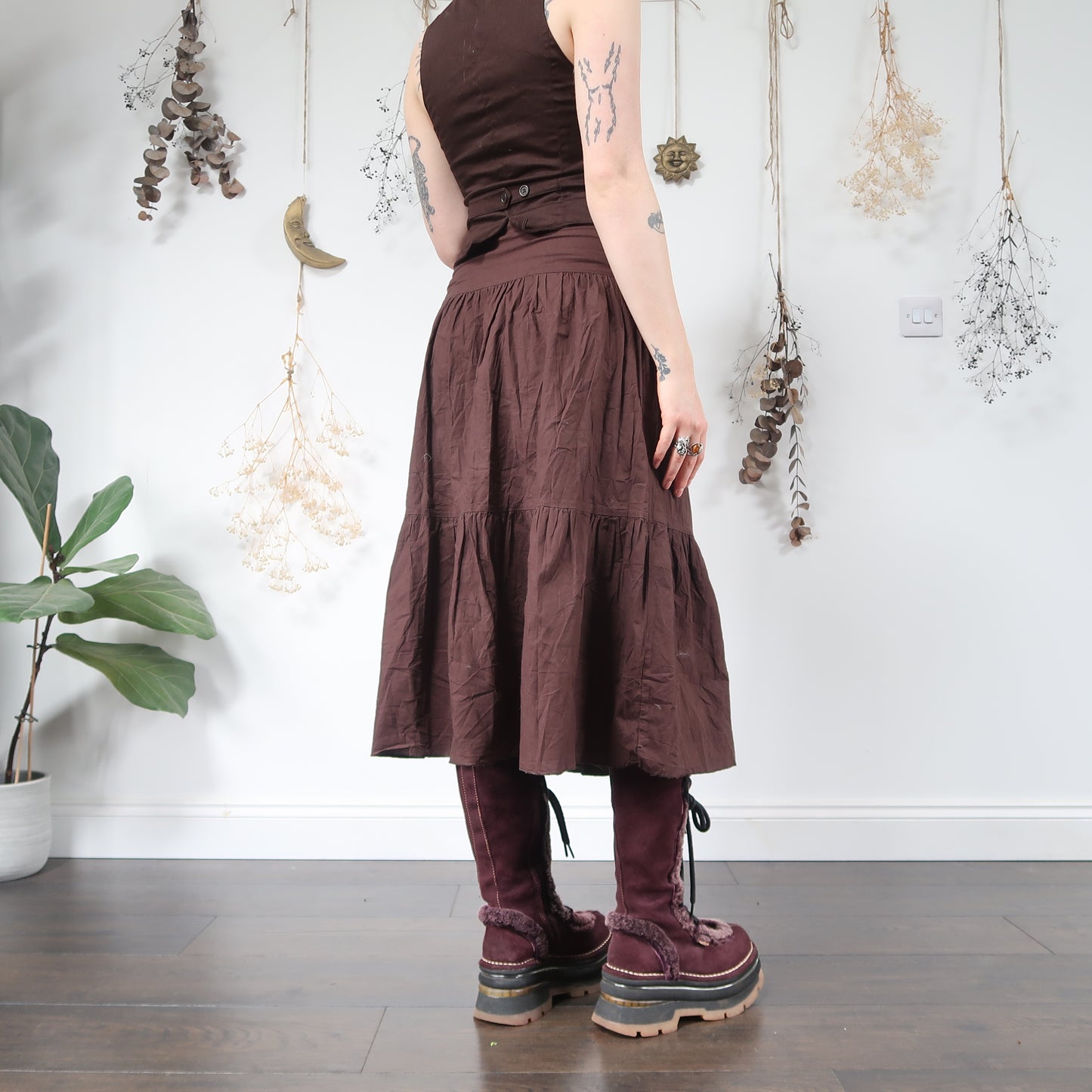 Brown tiered skirt - size S