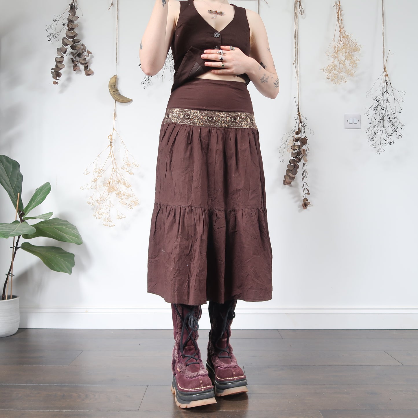 Brown tiered skirt - size S