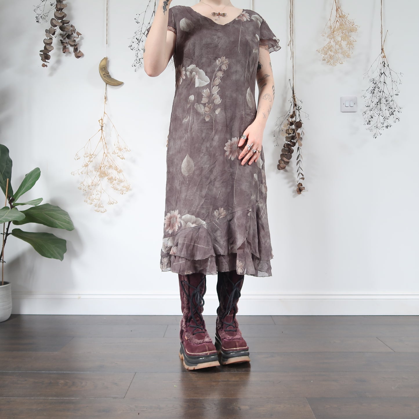 Green floral dress - size L
