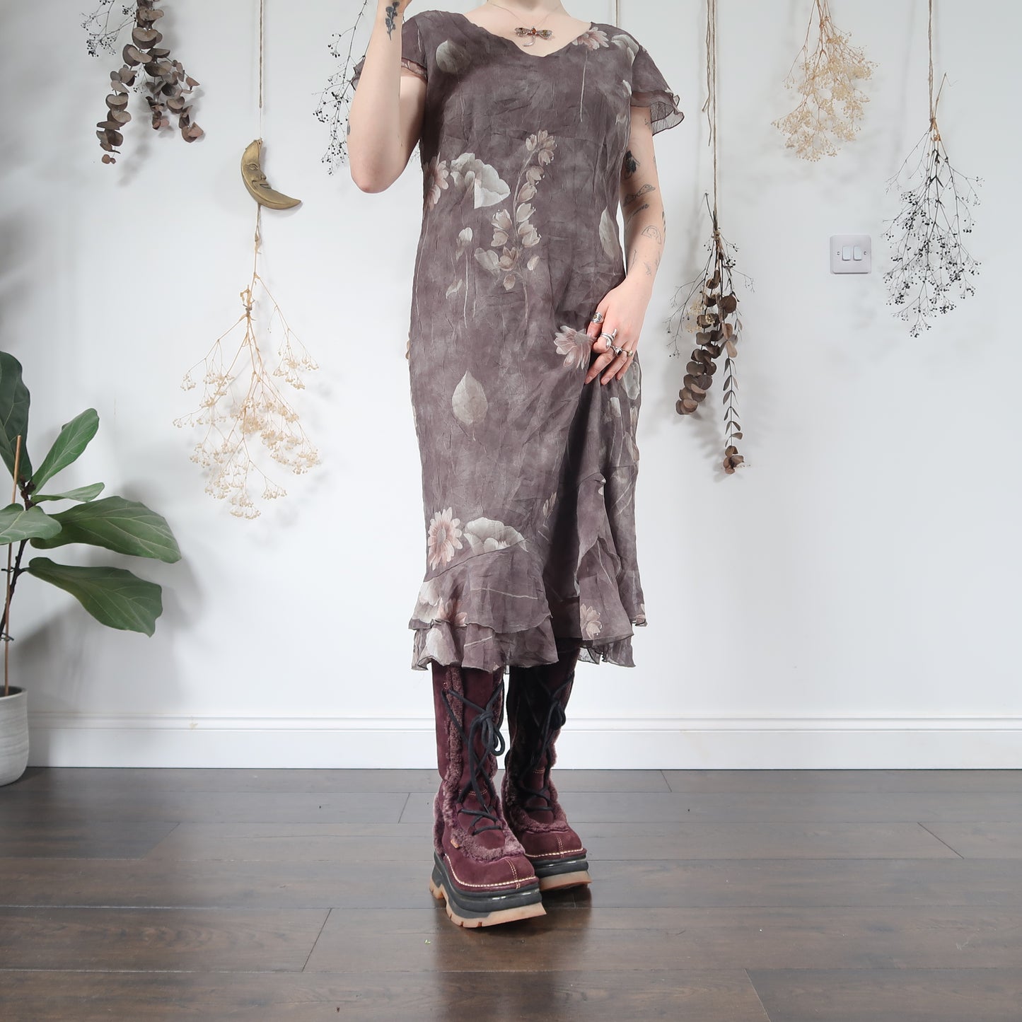 Green floral dress - size L