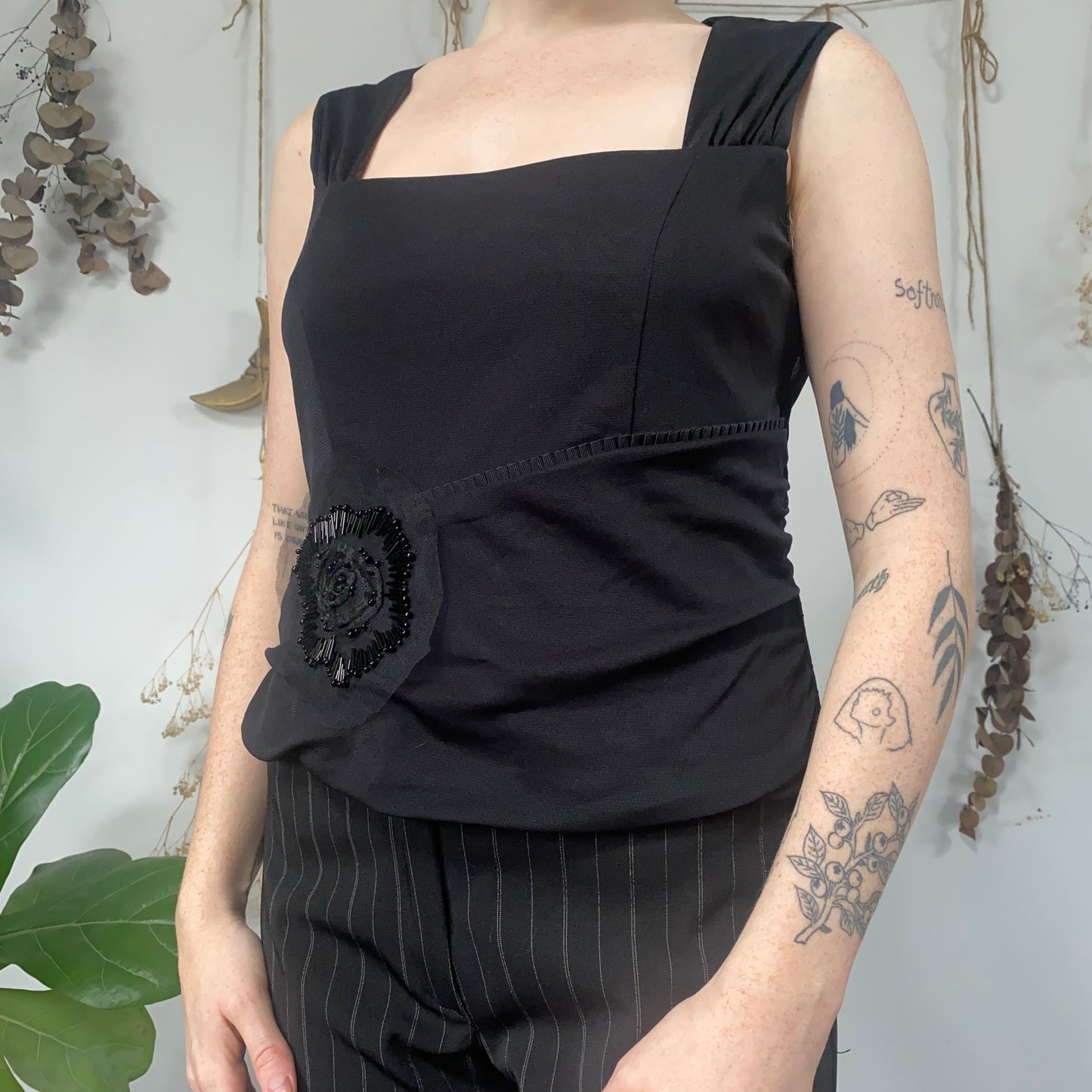 Black beaded top - size M