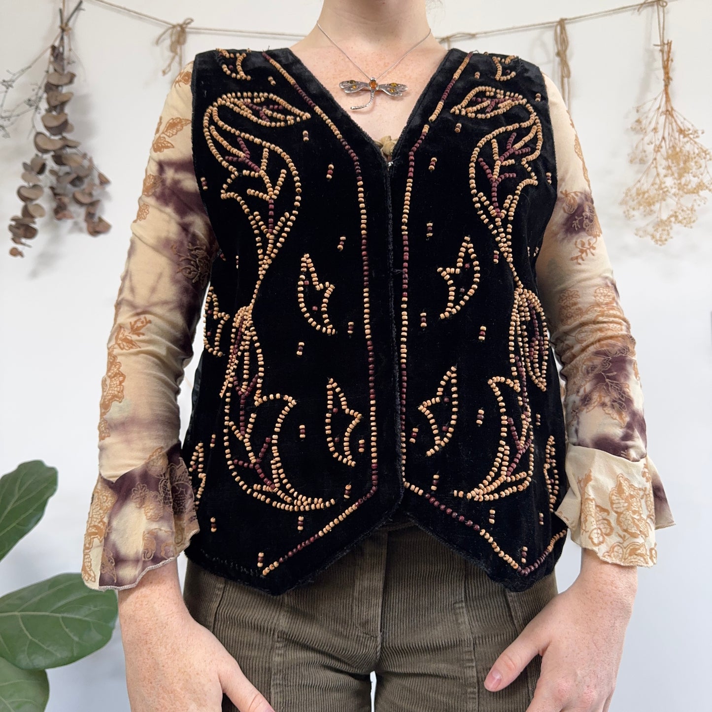 Velvet beaded waistcoat - size L