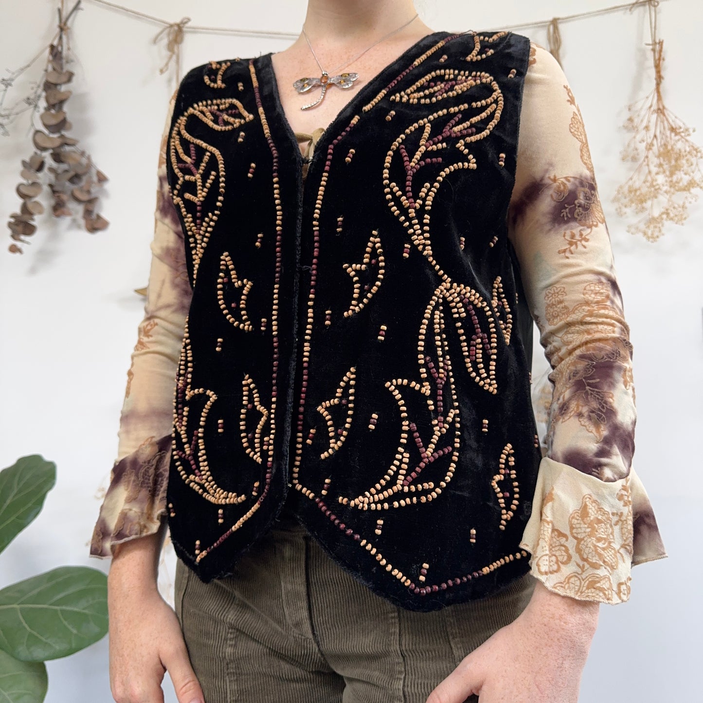 Velvet beaded waistcoat - size L