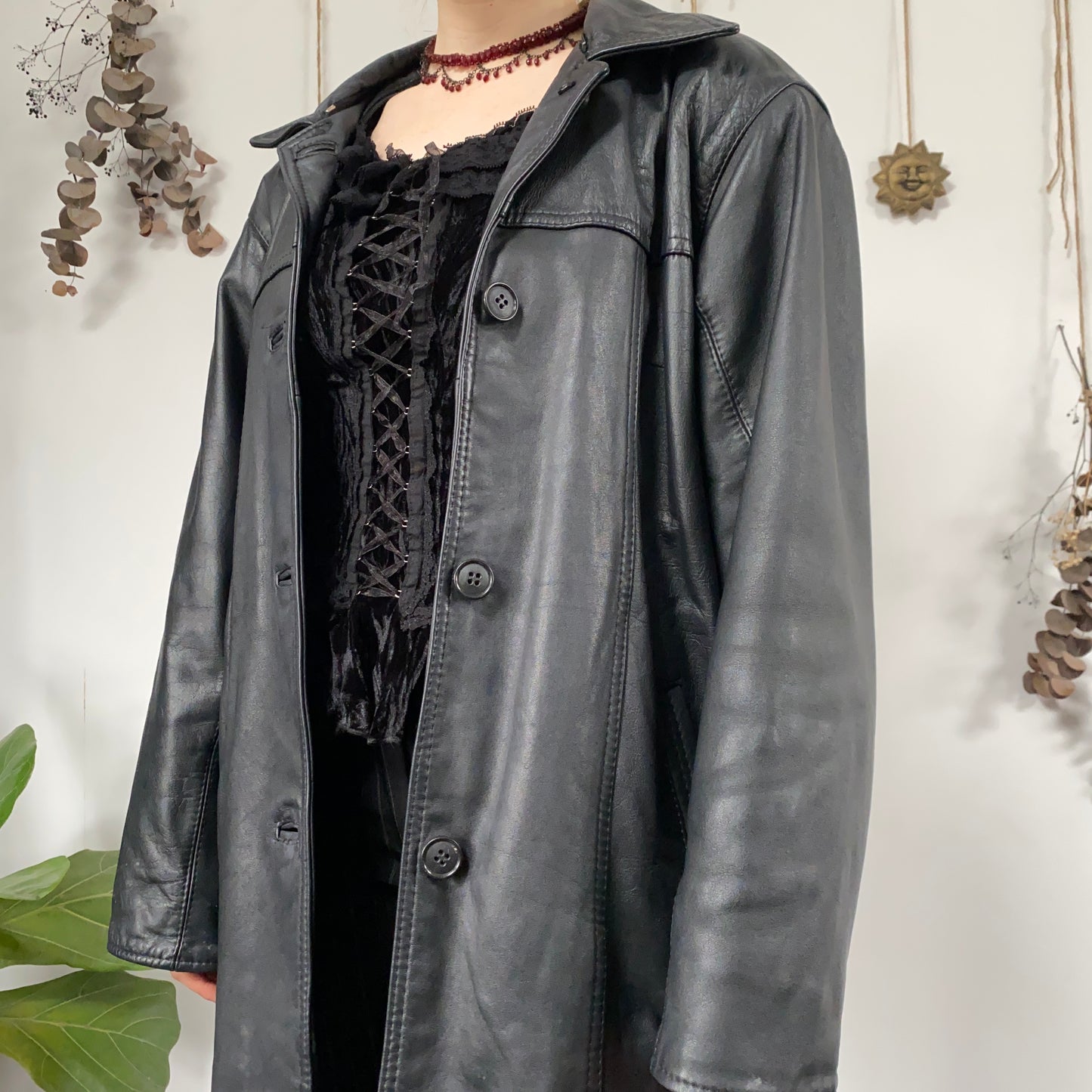 Black leather jacket - size XL