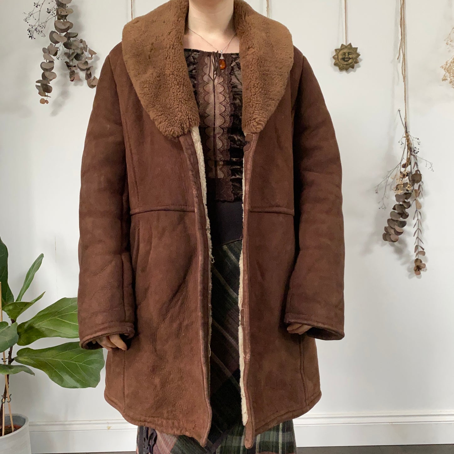 Brown sheepskin coat - size L