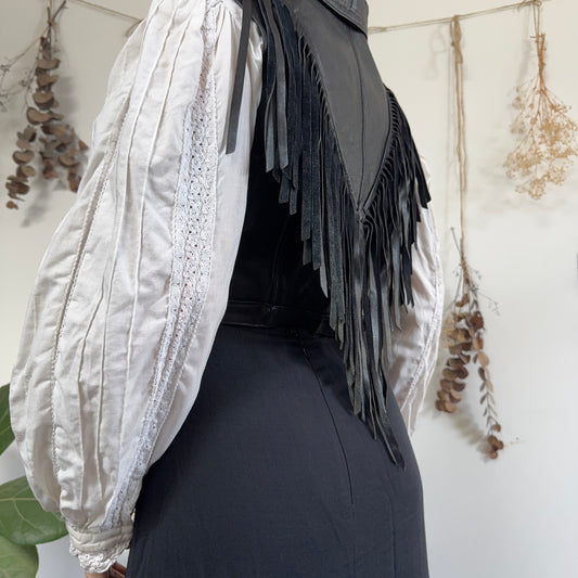 Black leather fringe waistcoat - size S/M