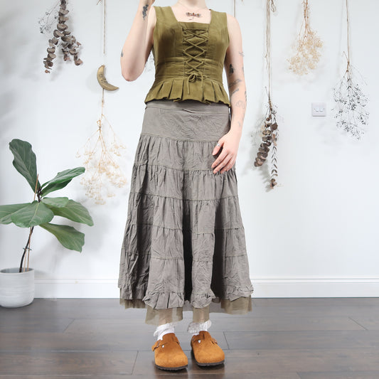 Khaki tiered skirt - size M