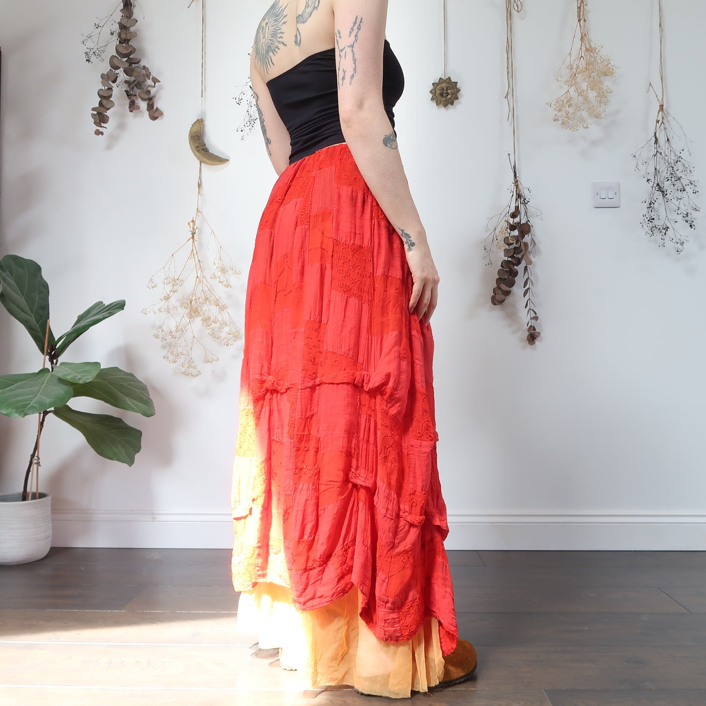 Red patchwork skirt - size M