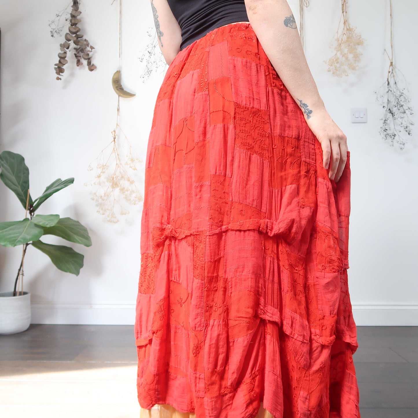 Red patchwork skirt - size M