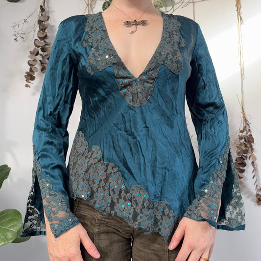 Silk teal top - size M