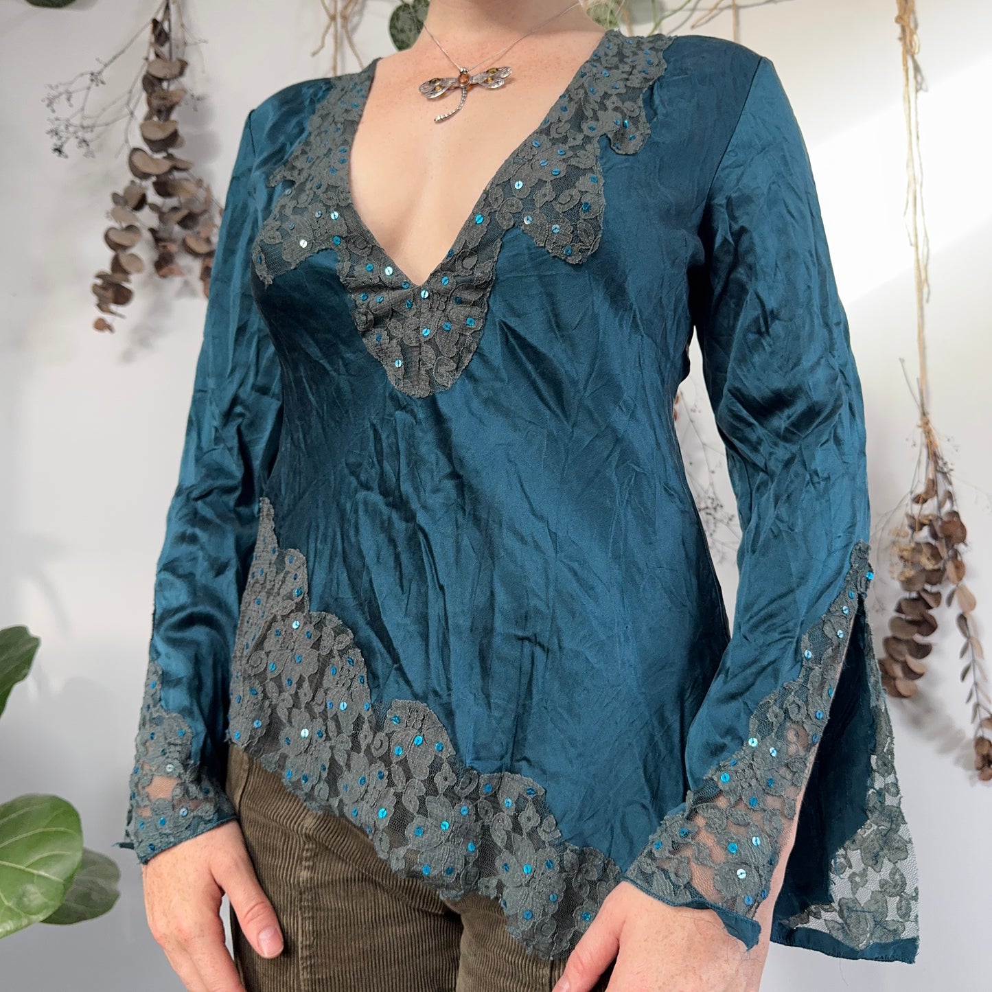 Silk teal top - size M