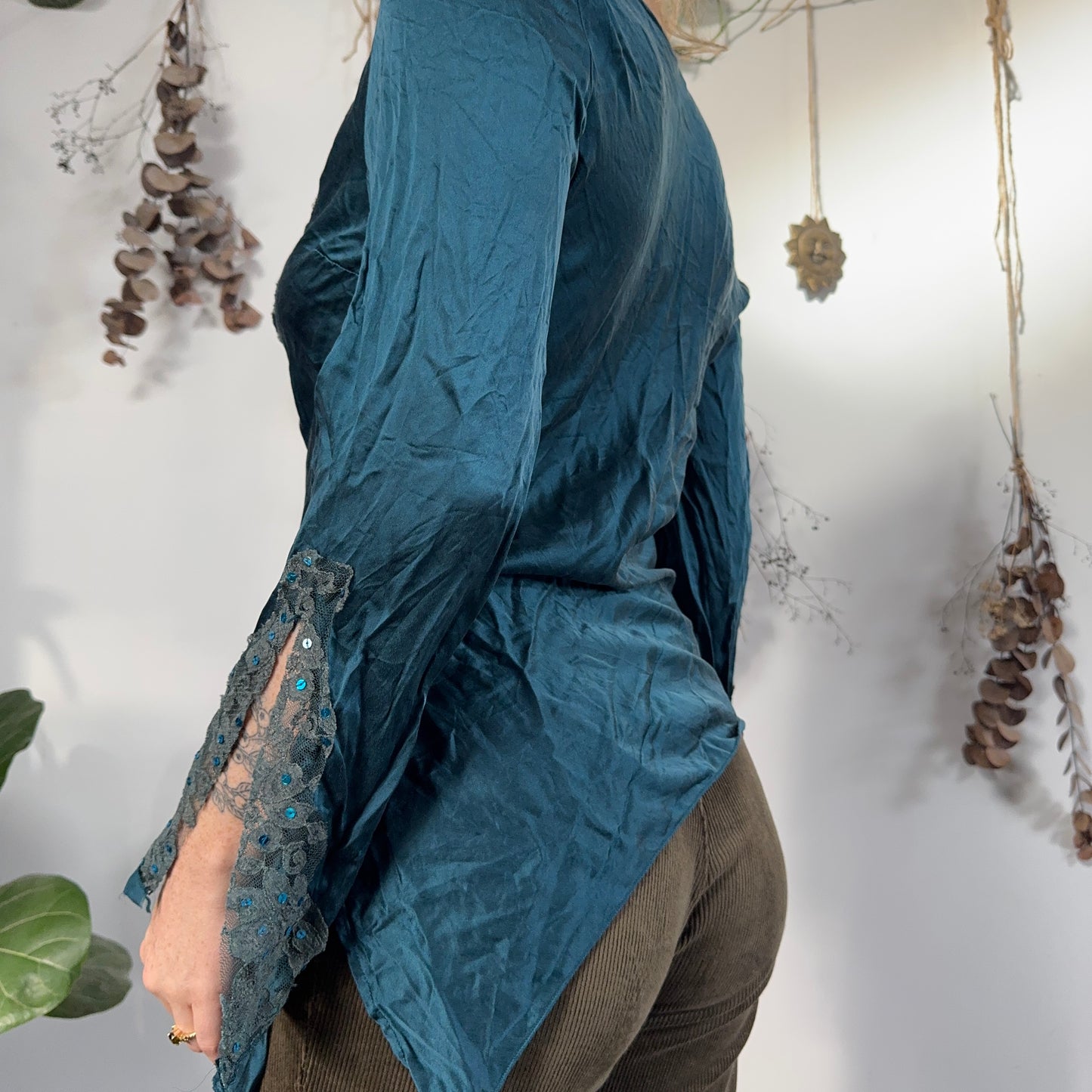 Silk teal top - size M