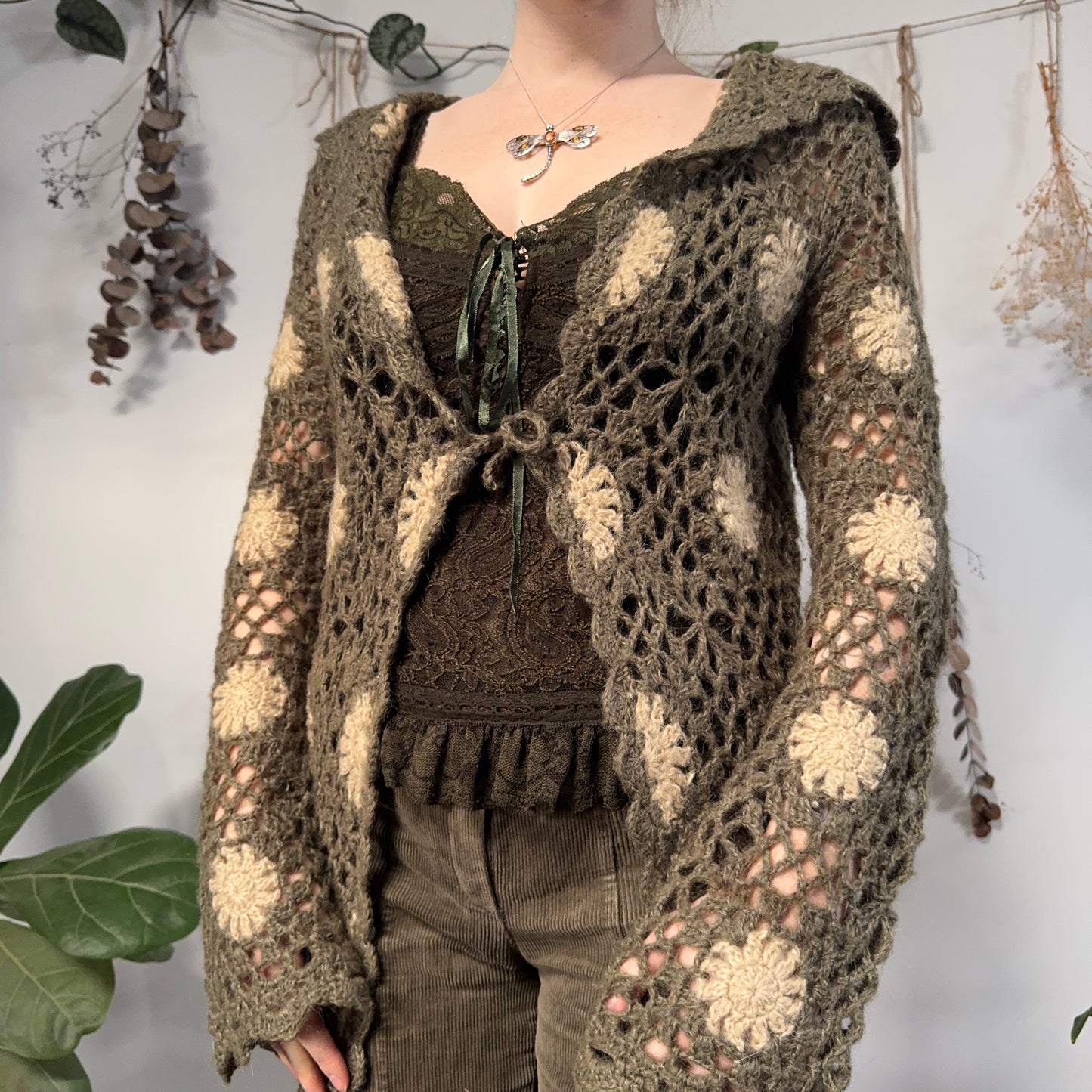 Long crochet cardigan - size M