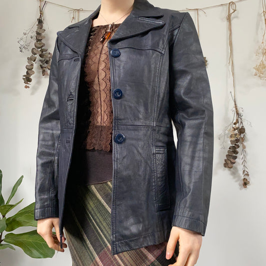 Navy blue leather jacket - size S