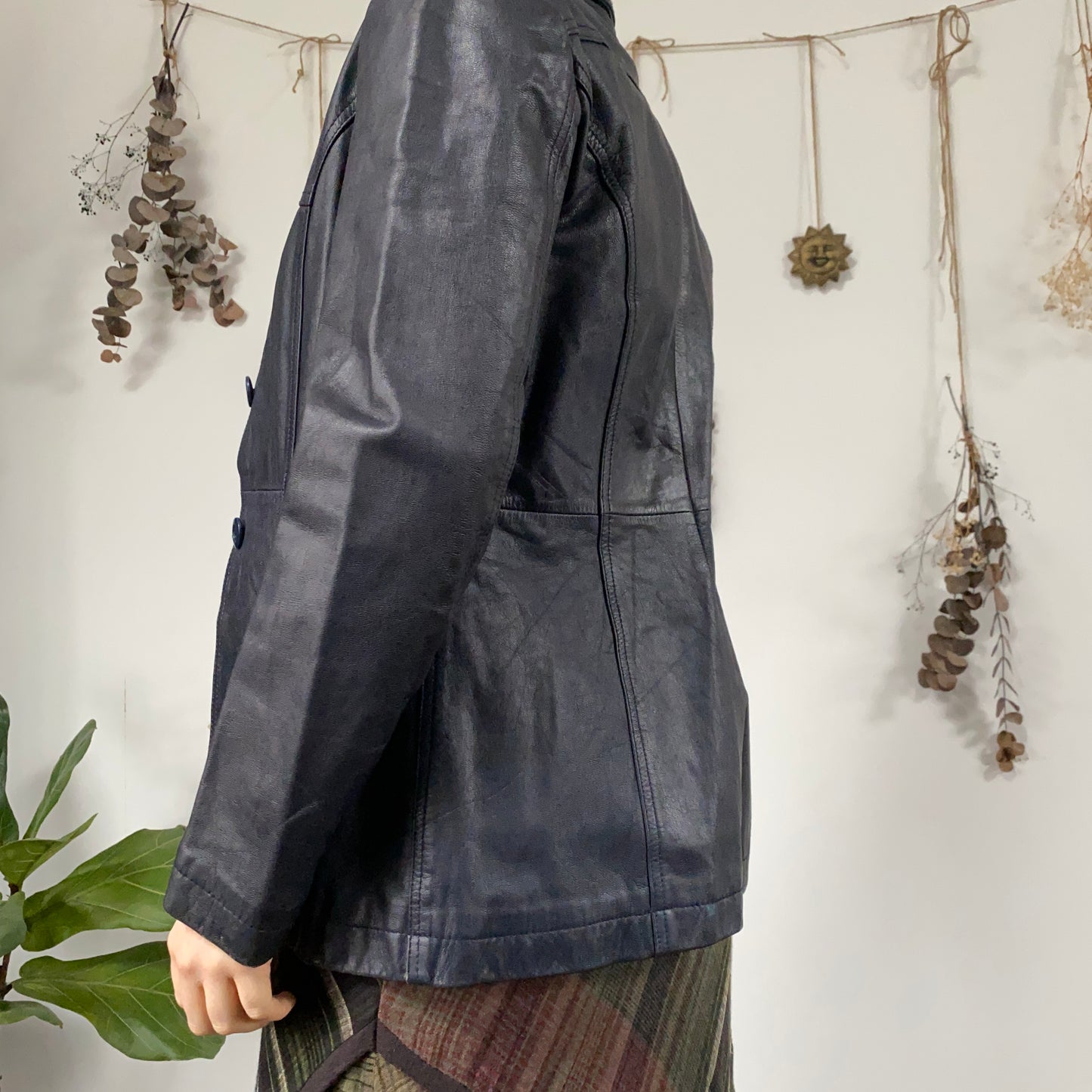 Navy blue leather jacket - size S