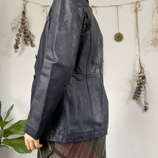 Navy blue leather jacket - size S