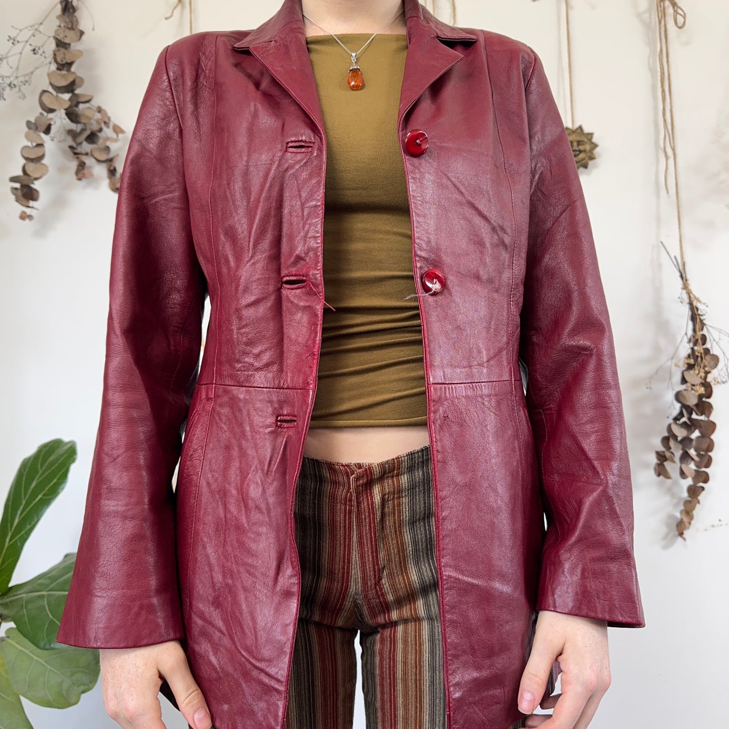 Red leather jacket - size S/M
