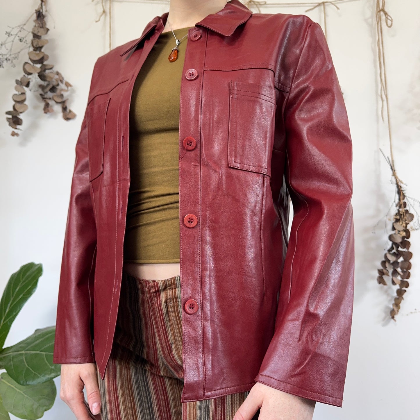 Red leather jacket - size M