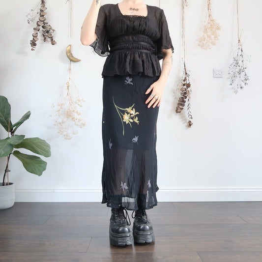 Black floral skirt - size XS/S/M