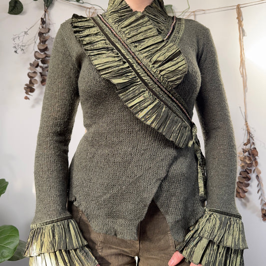 Green knit wrap top - size M