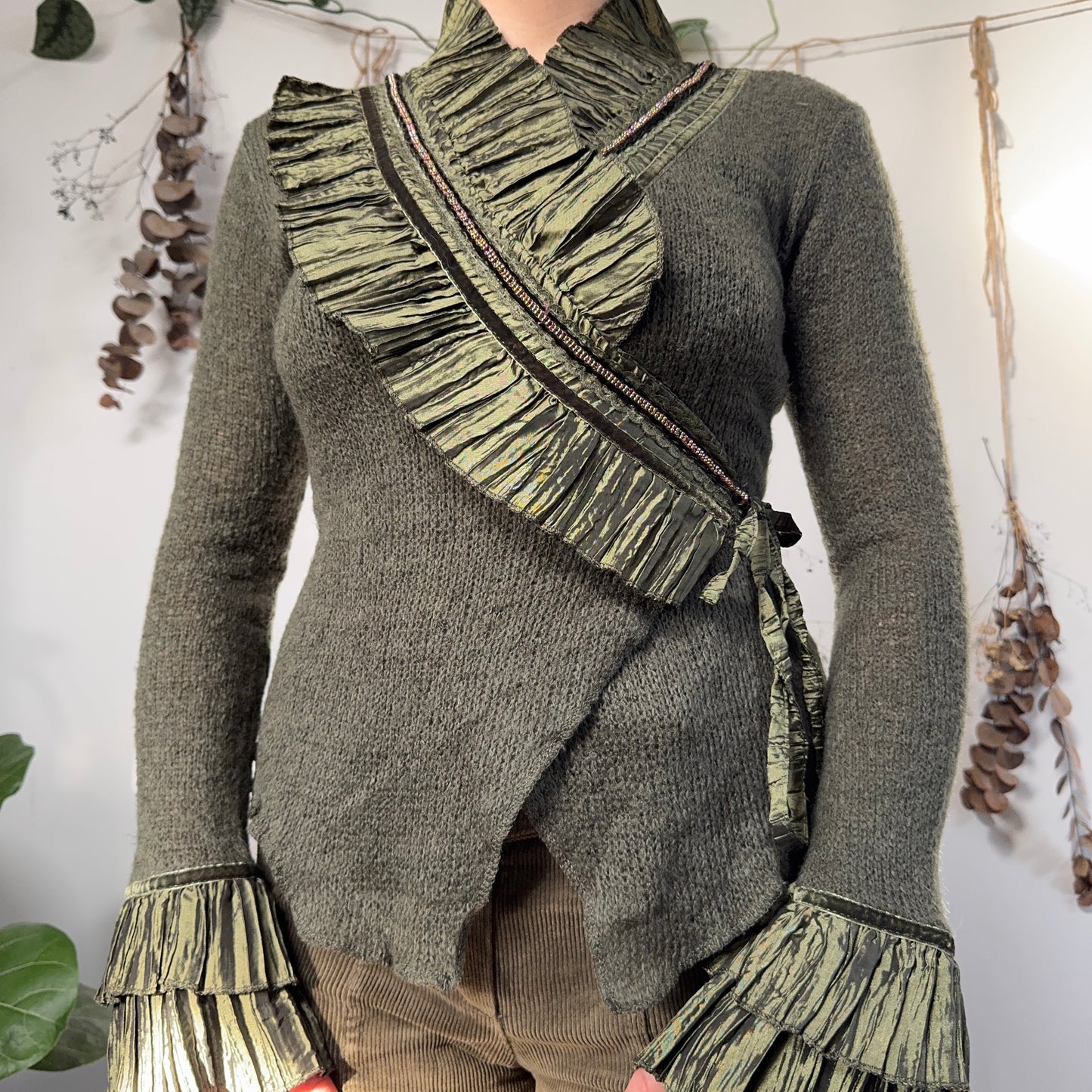 Green knit wrap top - size M