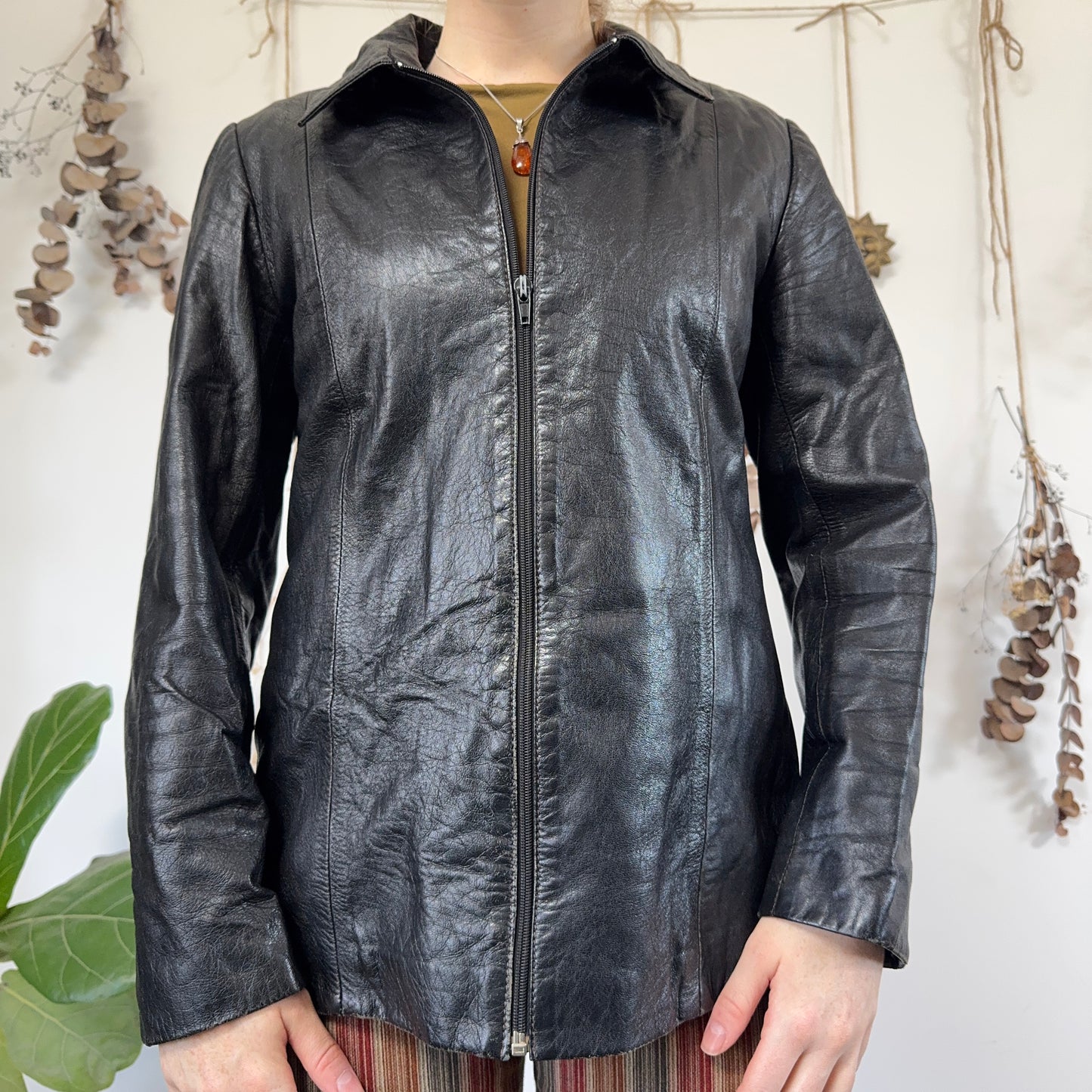 Black leather jacket - size M