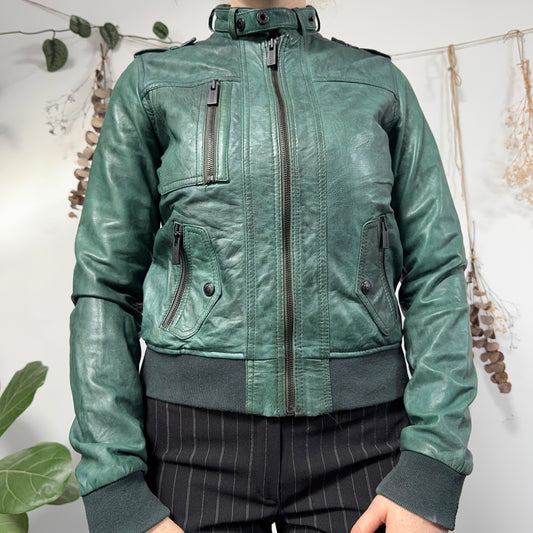 Green leather jacket - size S/M