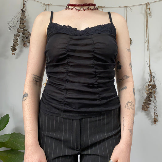 Black mesh ruched cami - size M