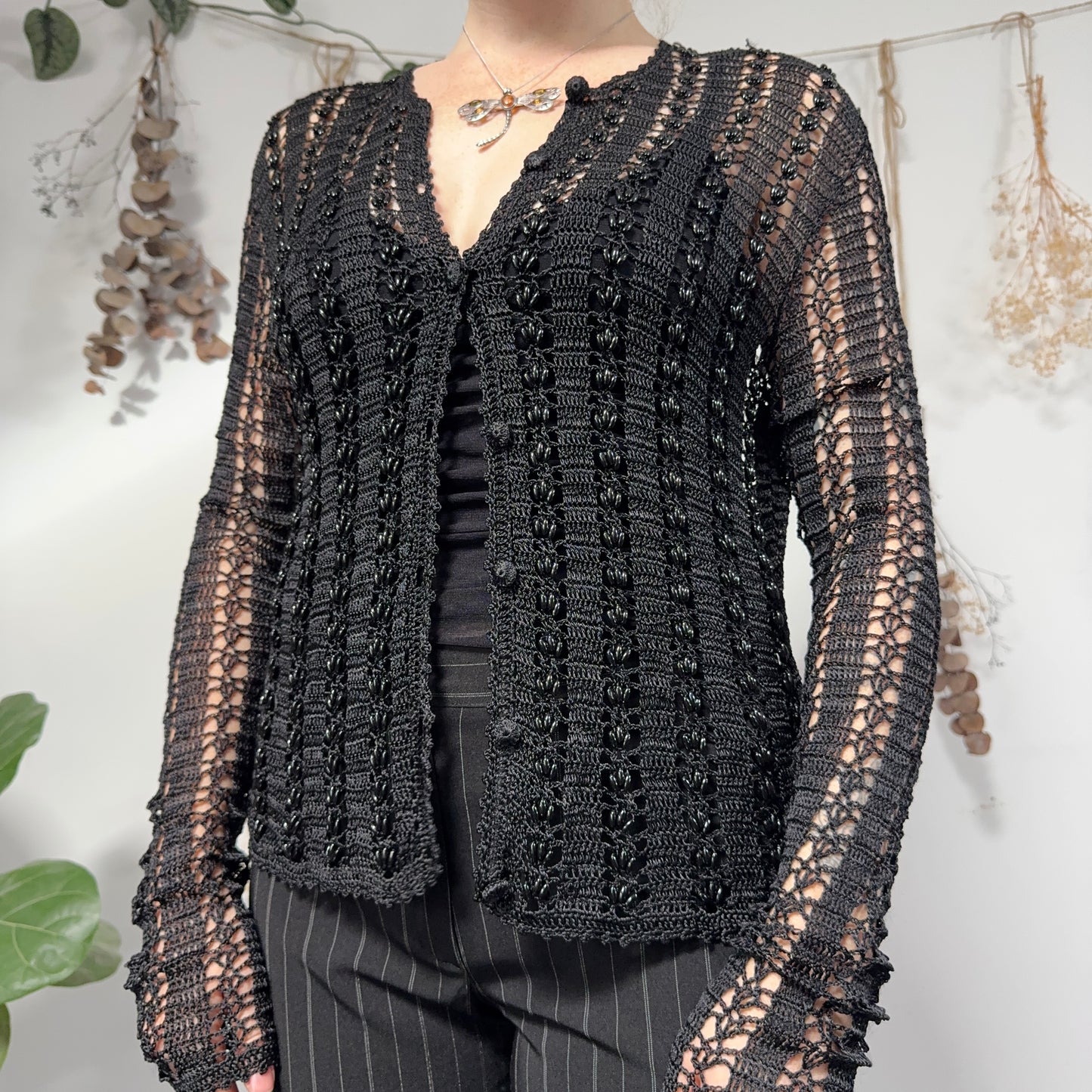 Black beaded crochet cardigan - size M/L