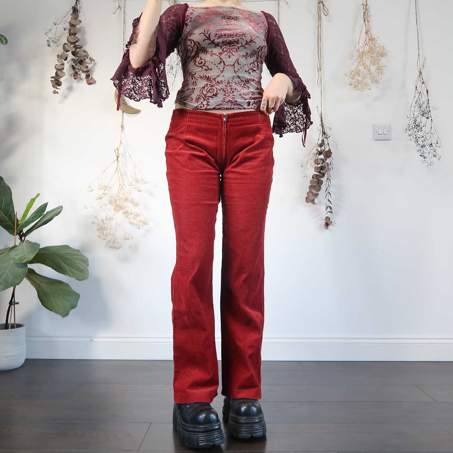 Red corduroy trousers - size S/M
