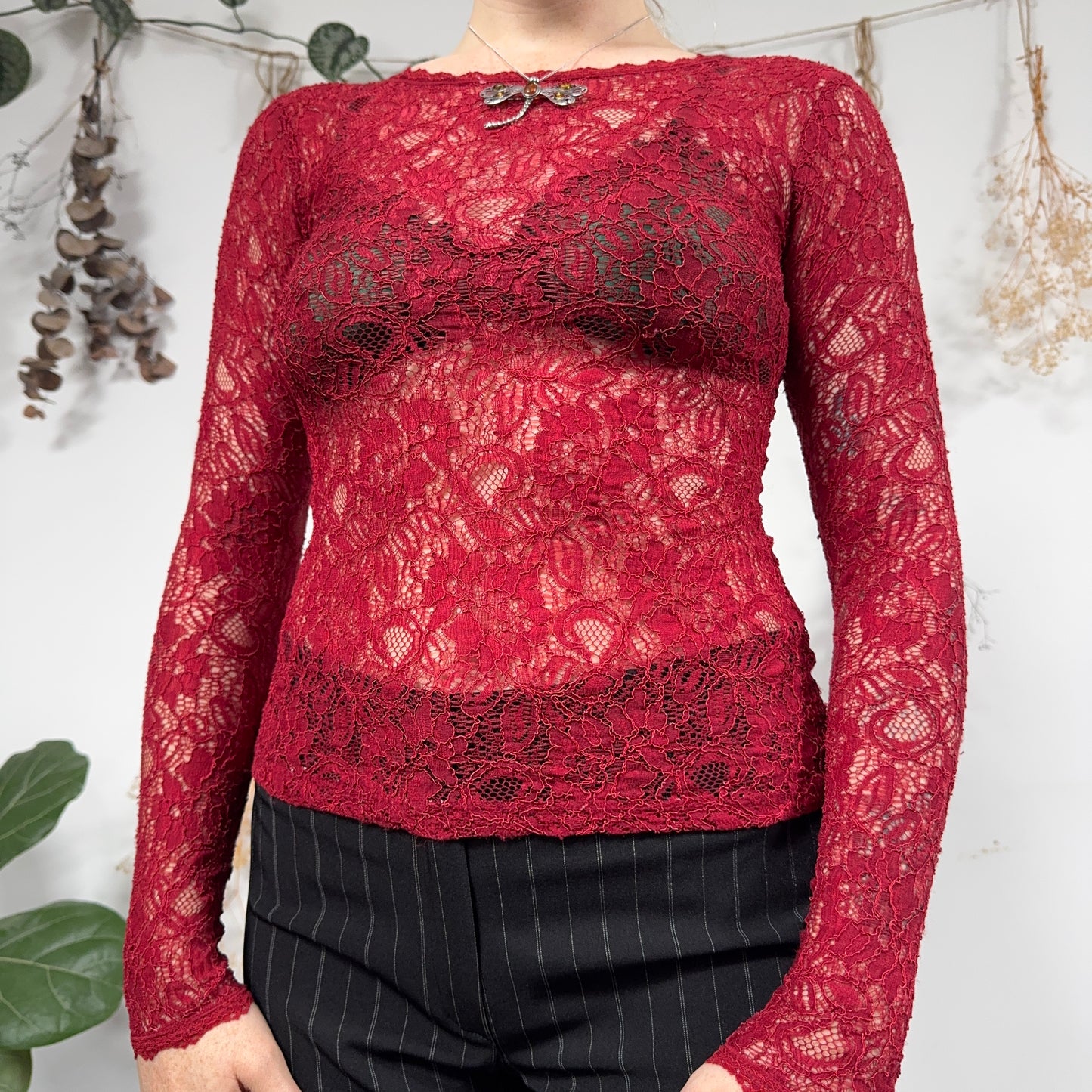 Red lace top - size XS