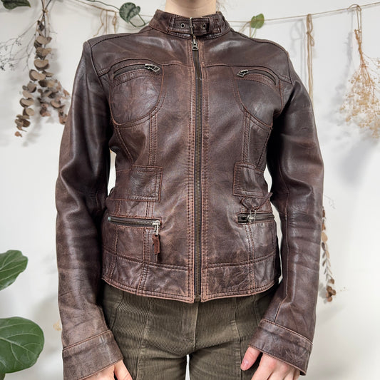 Brown leather jacket - size M