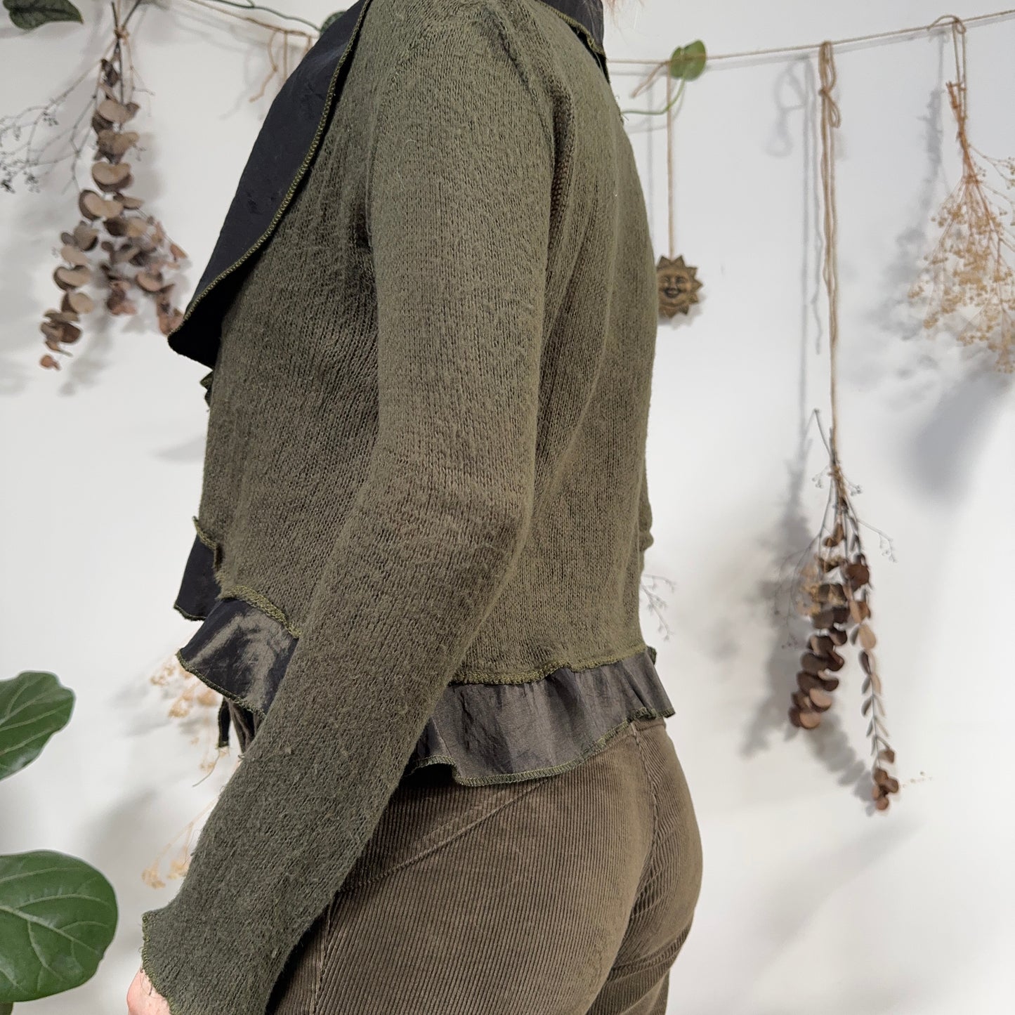 Green knit wrap top - size M