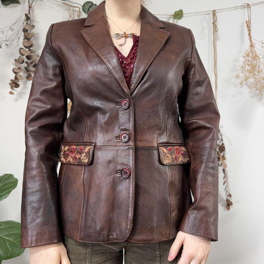 Brown leather jacket - size M