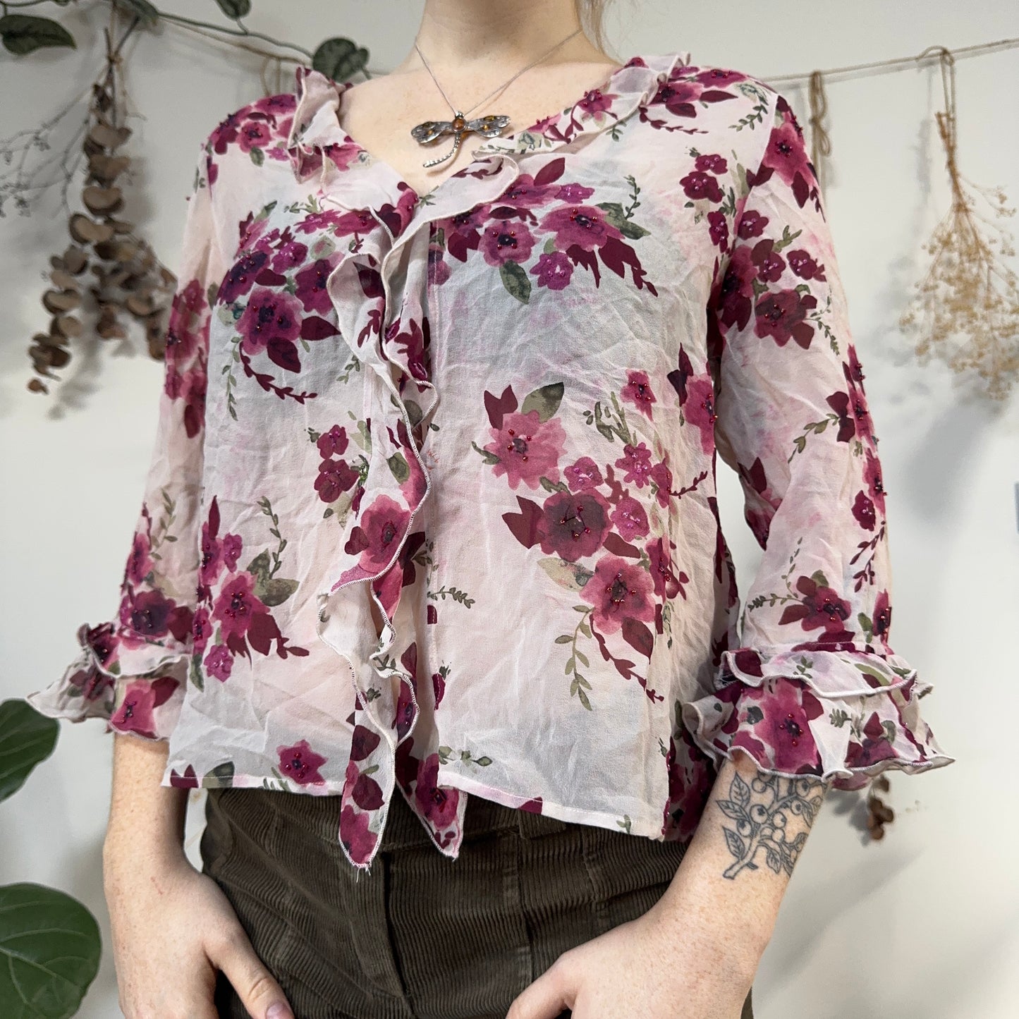 Silk floral blouse - size M