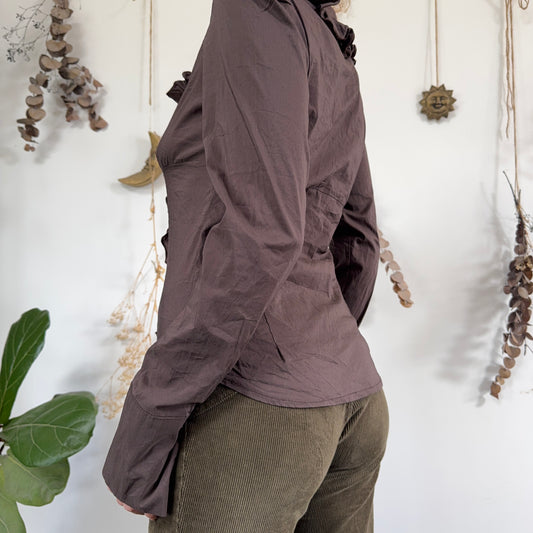 Brown ruffle blouse - size M