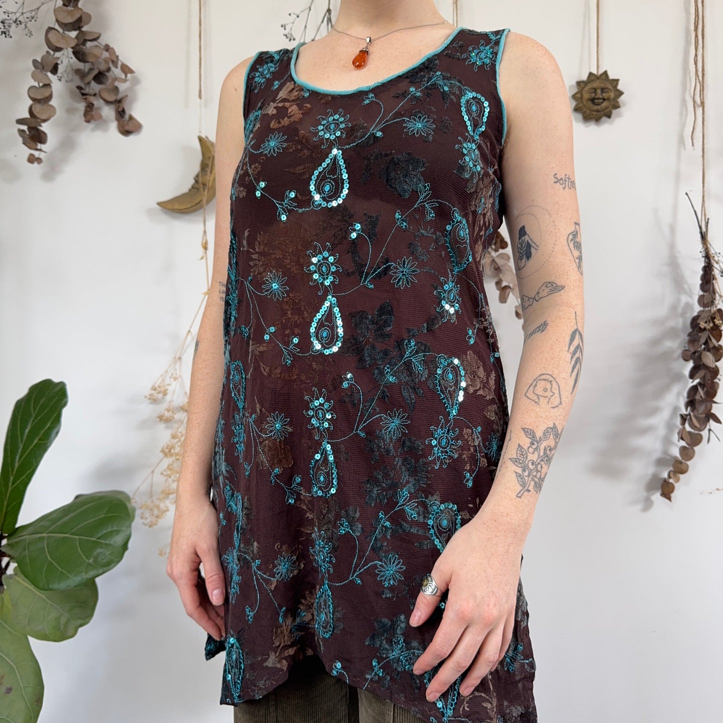 Brown blue mesh dress - size L