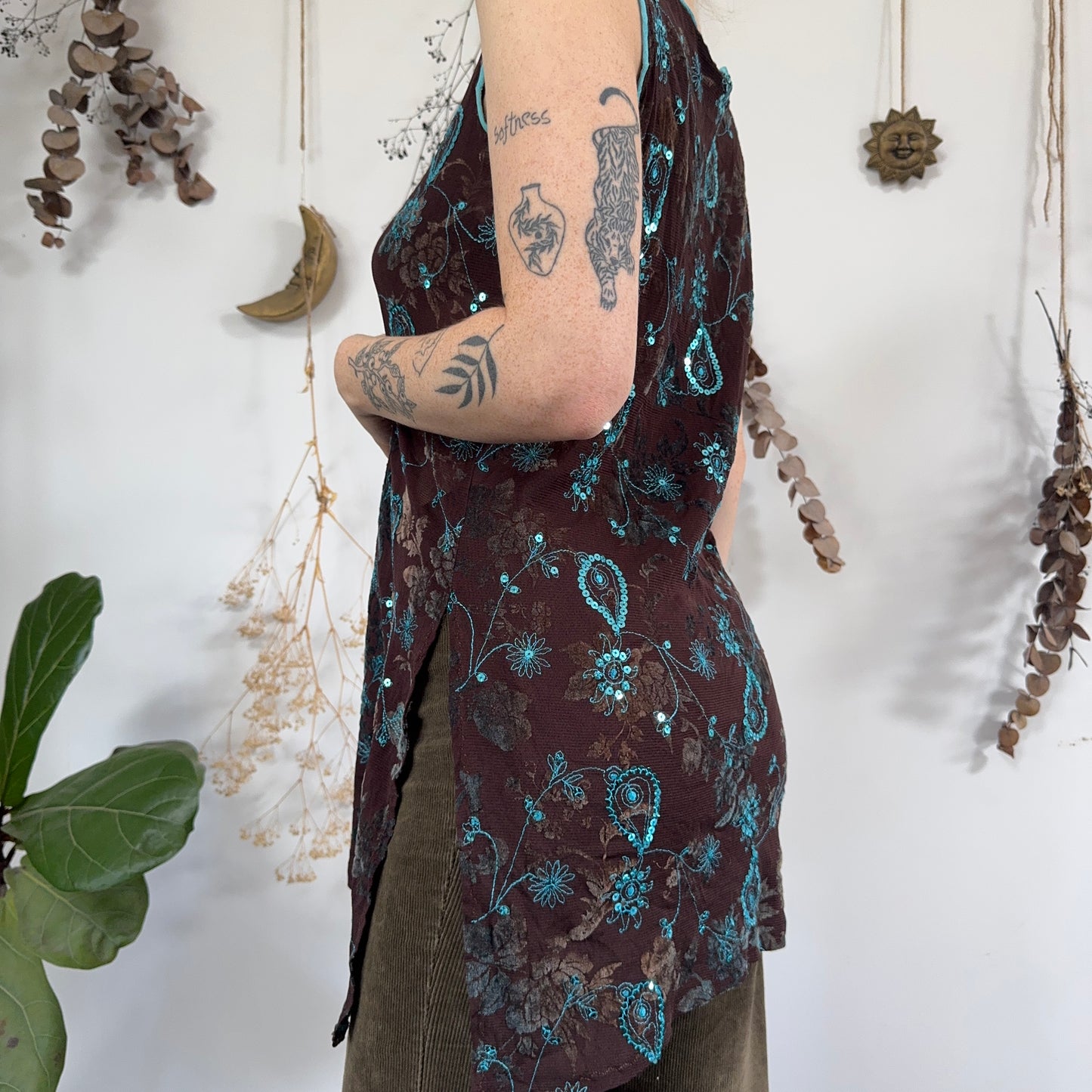 Brown blue mesh dress - size L
