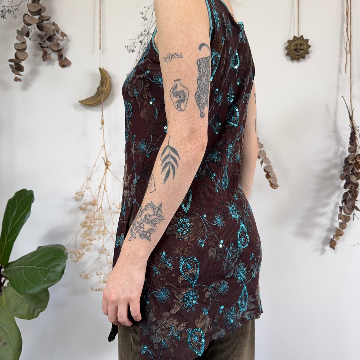 Brown blue mesh dress - size L