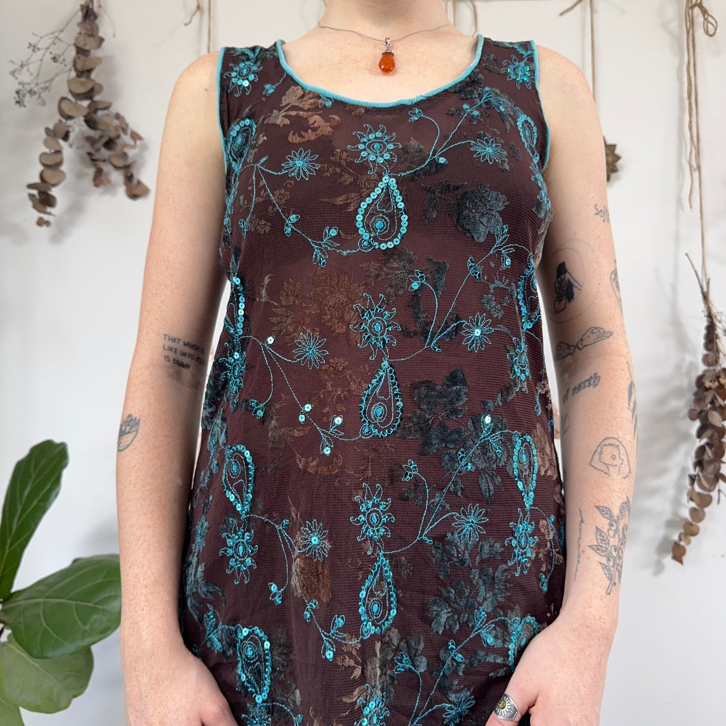 Brown blue mesh dress - size L