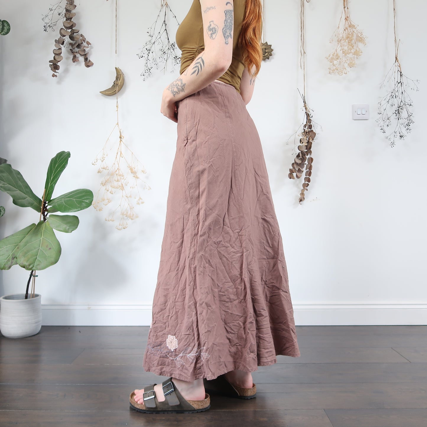Brown floral cotton skirt - size L